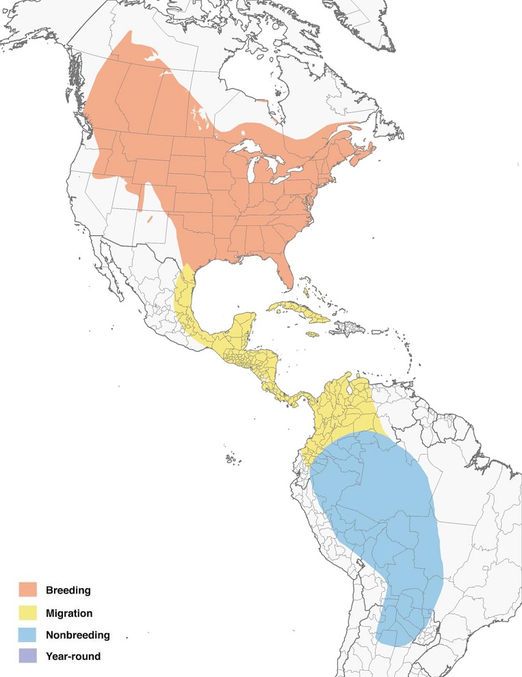 Eastern Kingbirds Range Map:
